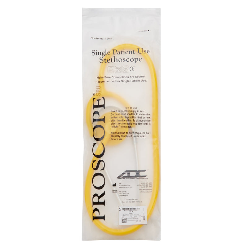Proscope™ 664 Disposable Stethoscope Yellow 1-Tube 22 Inch Tube Single Sided Chestpiece (493334_CS) 50/CS