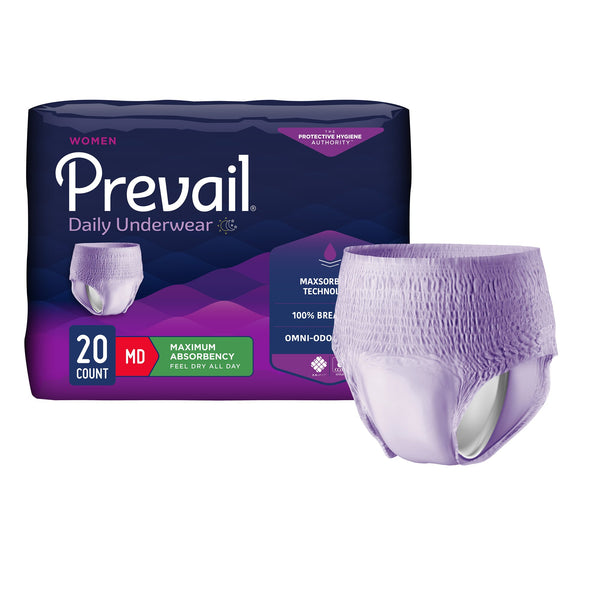 Prevail® Daily Underwear Female Adult Absorbent Underwear Pull On with Tear Away Seams Medium Disposable Heavy Absorbency (889081_CS) 80/CS