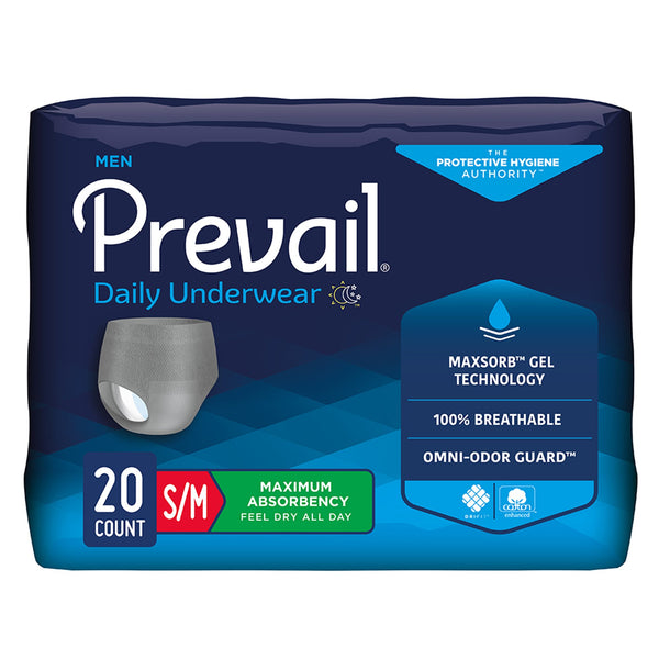 Prevail® Daily Underwear Male Adult Absorbent Underwear Pull On with Tear Away Seams Small / Medium Disposable Heavy Absorbency (889079_CS) 80/CS