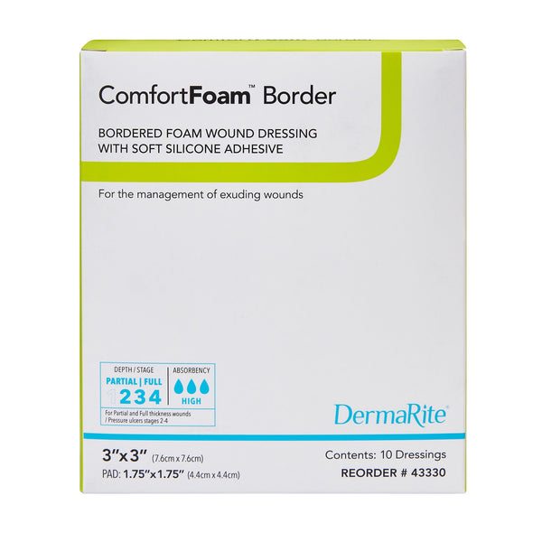 ComfortFoam™ Border Foam Dressing 3 X 3 Inch With Border Waterproof Backing Silicone Adhesive Square Sterile (946493_BX) 10/BX