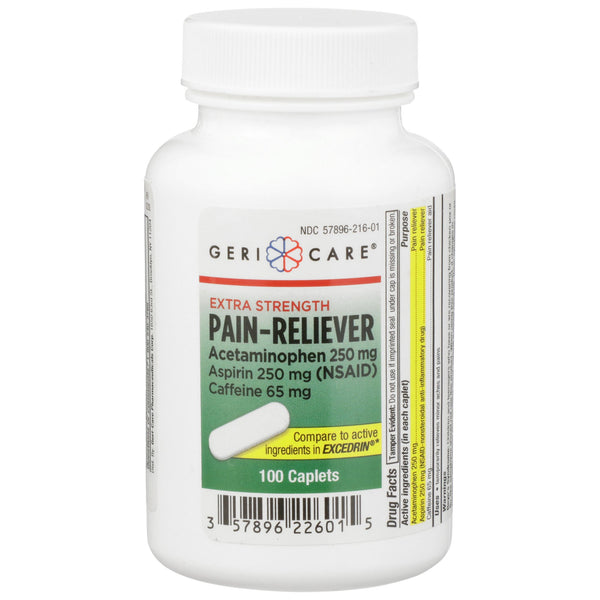 McKesson Brand Pain Relief 250 mg - 250 mg - 65 mg Strength Acetaminophen / Aspirin / Caffeine Caplet 100 per Bottle (868383_CS) 1200/CS