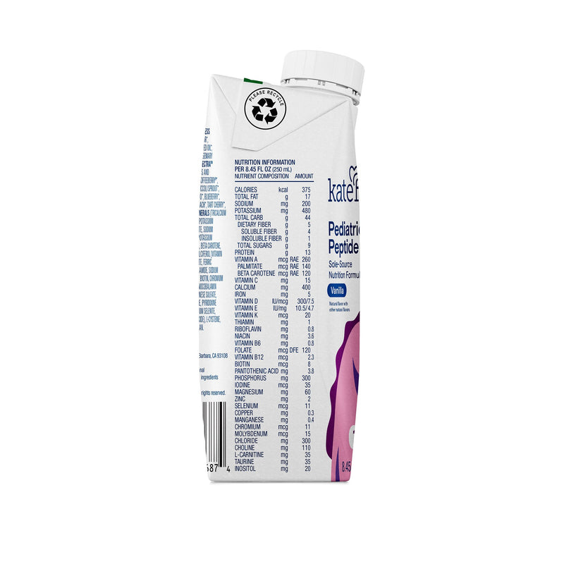 Kate Farms Pediatric Peptide 1.5 Pediatric Oral Supplement Vanilla Flavor 8.45 oz. Carton Liquid Organic Hydrolyzed Pea Protein (1105971_EA) 1/EA