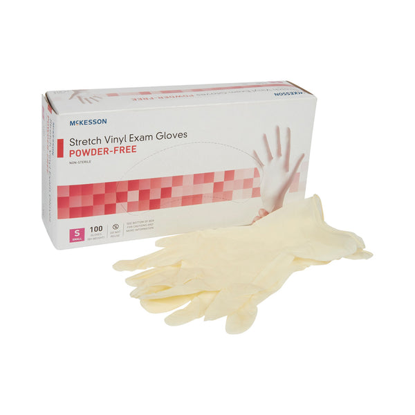 McKesson Exam Glove Small NonSterile Stretch Vinyl Standard Cuff Length Smooth Ivory Not Rated (409742_BX) 100/BX