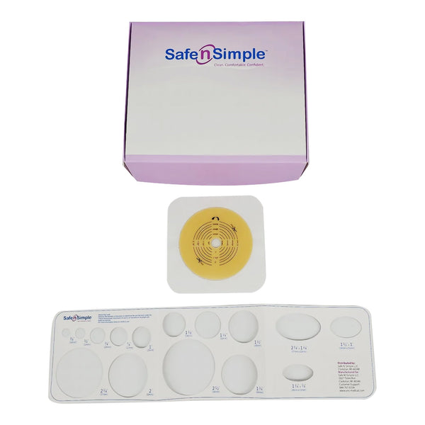 Safe n Simple™ Ostomy Barrier Trim to Fit, Standard Wear Flexible Tape 70 mm Flange Up to 2-1/4 Inch Opening 5 X 5 Inch (1243979_BX) 10/BX