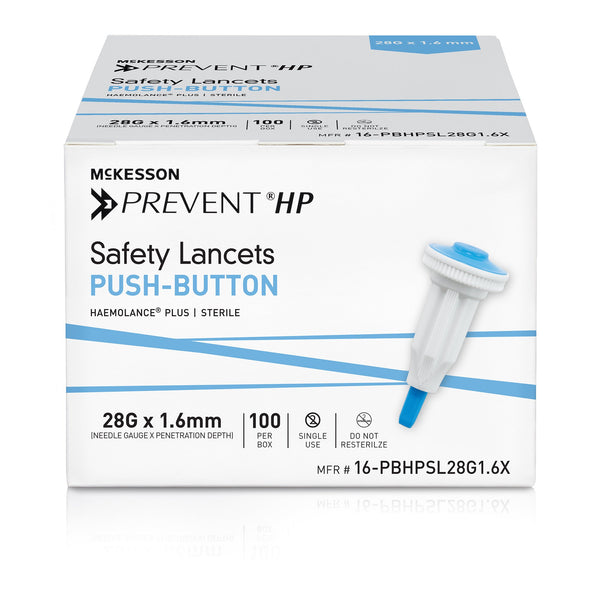 McKesson Prevent® HP Safety Lancet 28 Gauge Retractable Push Button Activation Finger (1217988_CS) 2000/CS
