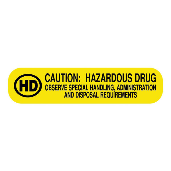 UAL™ Pre-Printed Label Caution Label Yellow Paper Caution: Hazardous Drug Black Biohazard 3/8 X 1-5/8 Inch (1142129_RL) 1000/RL