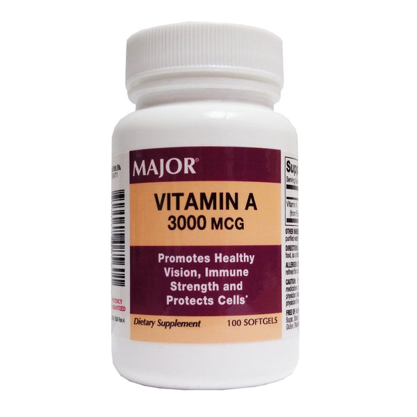 Major® Vitamin Supplement Vitamin A 3,000 mcg Strength Capsule 100 per Bottle (919506_BT) 1/BT