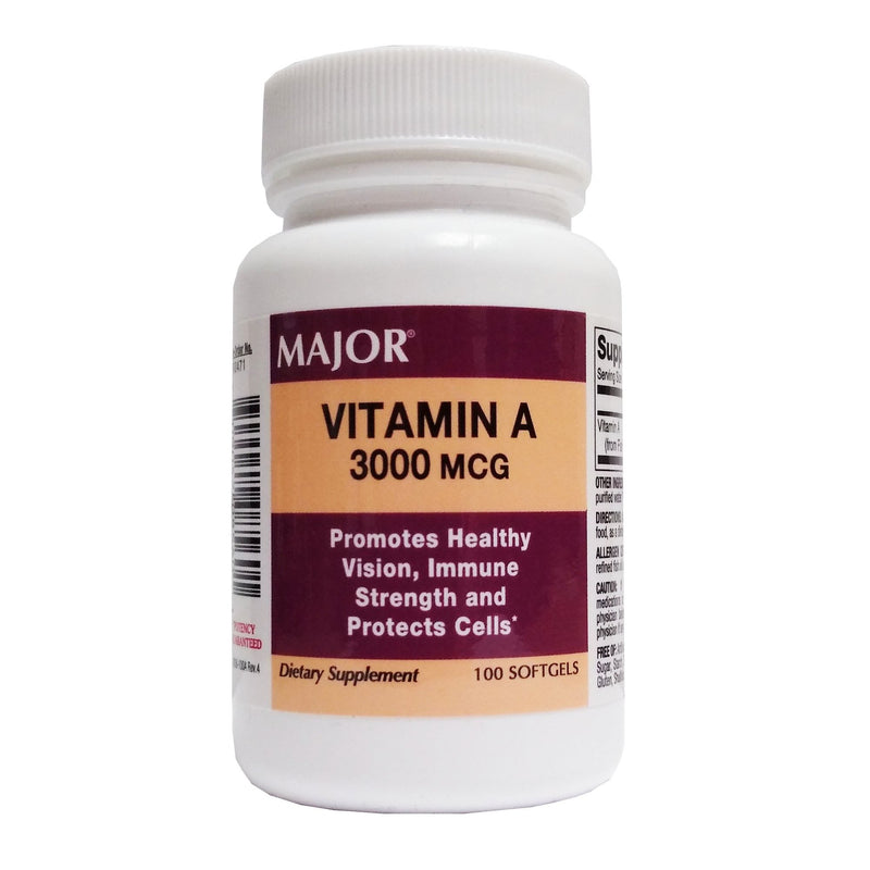 Major® Vitamin Supplement Vitamin A 3,000 mcg Strength Capsule 100 per Bottle (919506_BT) 1/BT