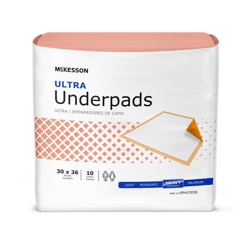 McKesson Ultra Disposable Underpad 30 X 36 Inch Fluff / Polymer Heavy Absorbency (724031_BG) 10/BG