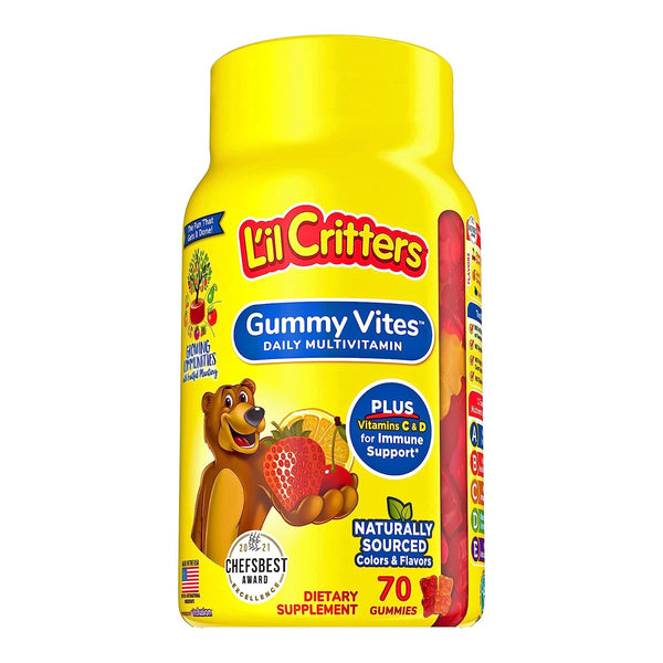 L'il Critters® Multivitamin Supplement Vitamin A / Ascorbic Acid / Vitamin D 2,100 IU - 400 IU - 20 mg Strength Gummy 70 per Bottle Assorted Fruit Flavor (830733_BT) 1/BT