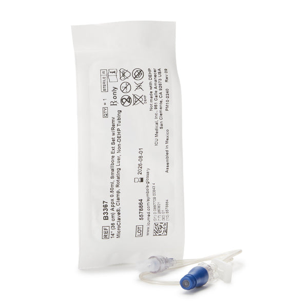 ICU IV Extension Set Needle-Free Port Small Bore 14 Inch Tubing (1136534_CS) 50/CS