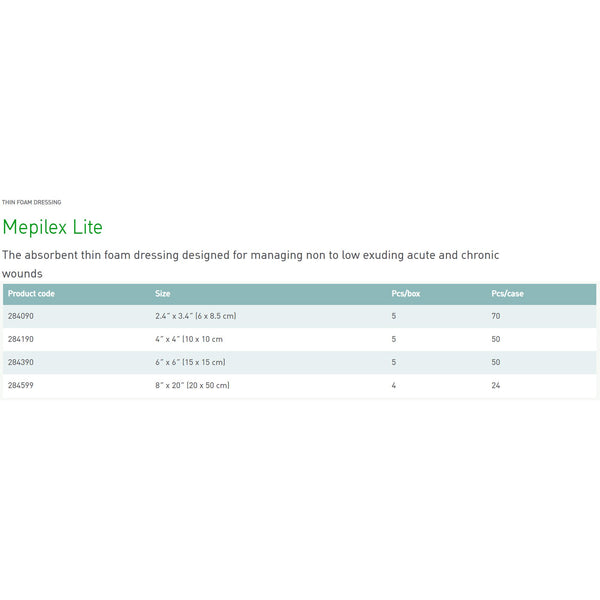 Mepilex® Lite Thin Foam Dressing 4 X 4 Inch Without Border Film Backing Silicone Adhesive Square Sterile (563657_CS) 50/CS