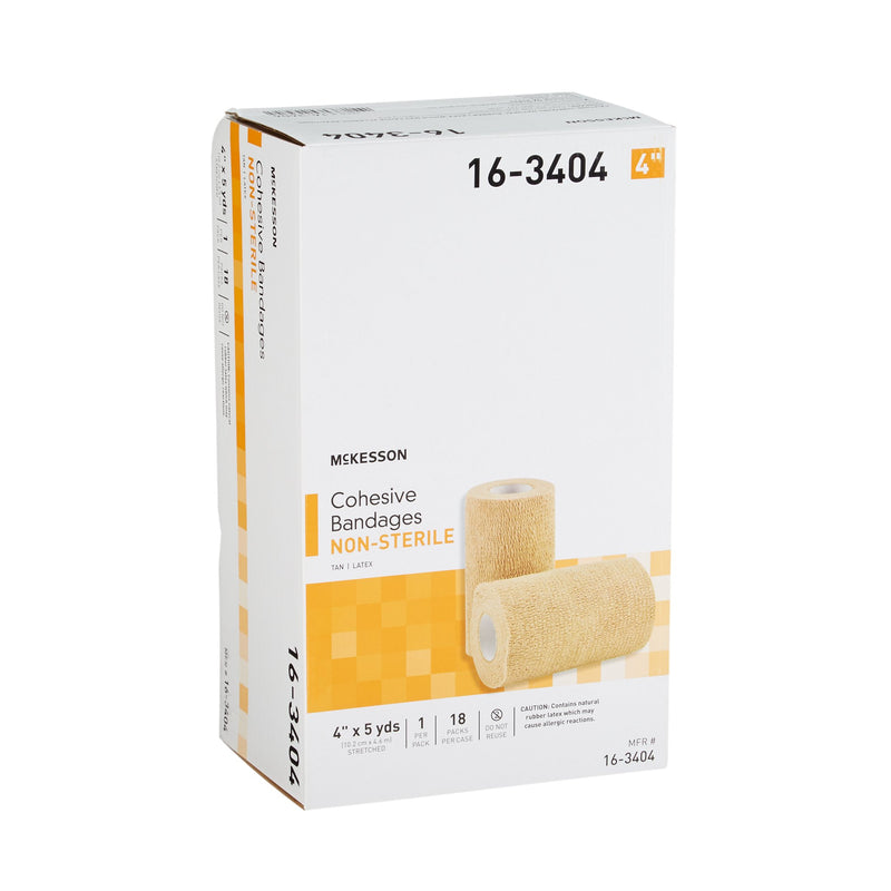 McKesson Cohesive Bandage 4 Inch X 5 Yard Self-adherent Closure Tan NonSterile Standard Compression (464154_CS) 18/CS