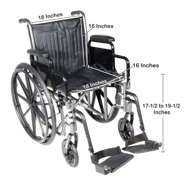 McKesson Wheelchair Dual Axle Desk Length Arm Swing-Away Footrest Black Upholstery 18 Inch Seat Width Adult 300 lbs. Weight Capacity (1065276_EA) 1/EA