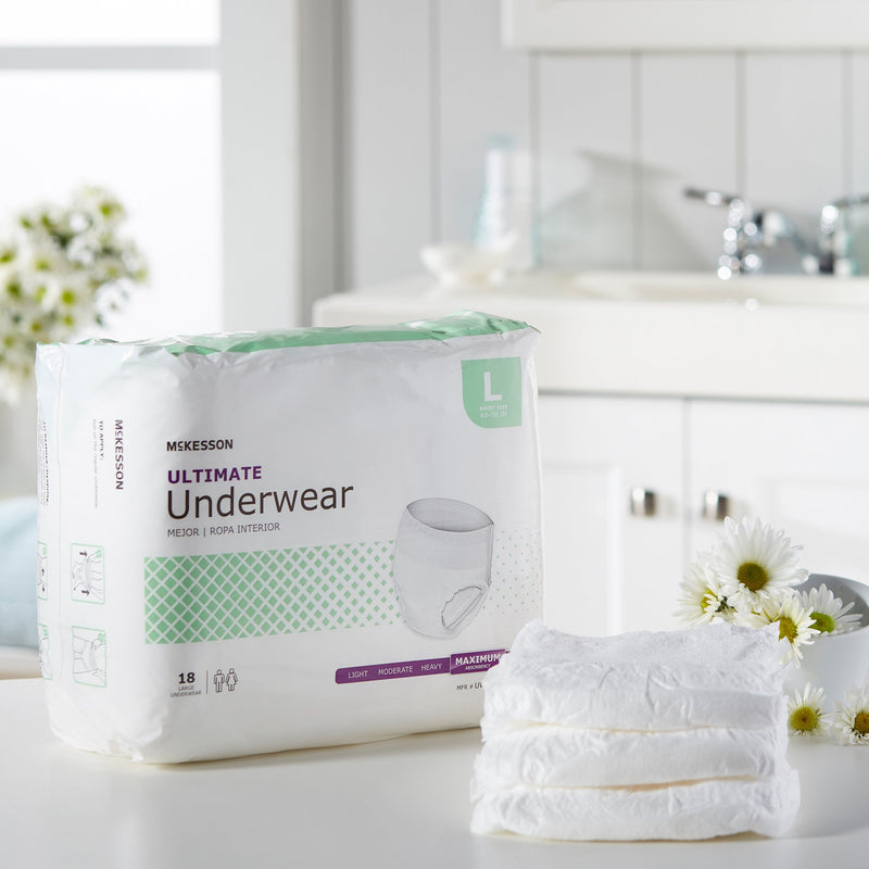 McKesson Unisex Adult Absorbent Underwear Pull On with Tear Away Seams Large Disposable Heavy Absorbency (1123836_BG) 18/BG