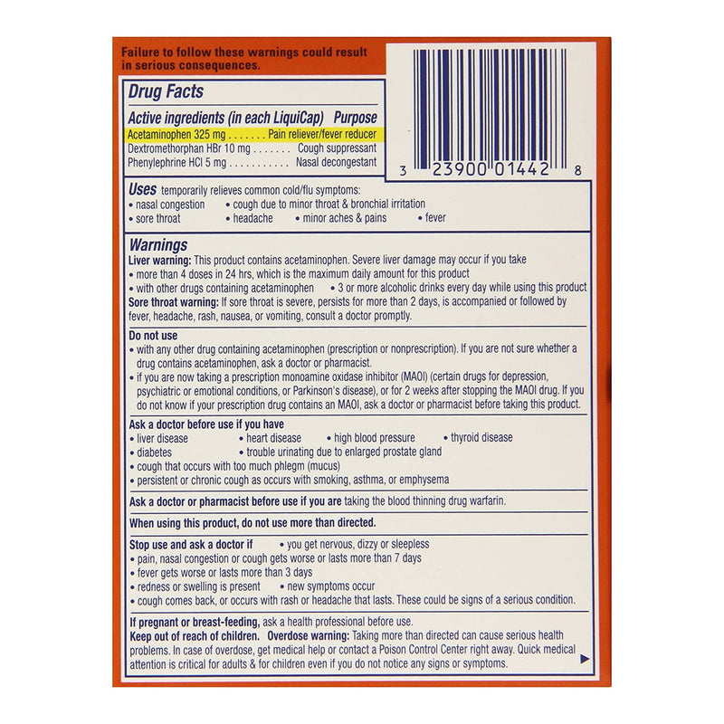 Vicks® Cold and Cough Relief 325 mg - 10 mg - 5 mg Strength Gelcap 16 per Box (1114165_BX) 1/BX