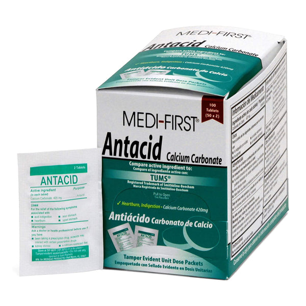 Medi-First® Antacid 420 mg Strength Chewable Tablet 100 per Box (498782_BX) 1/BX