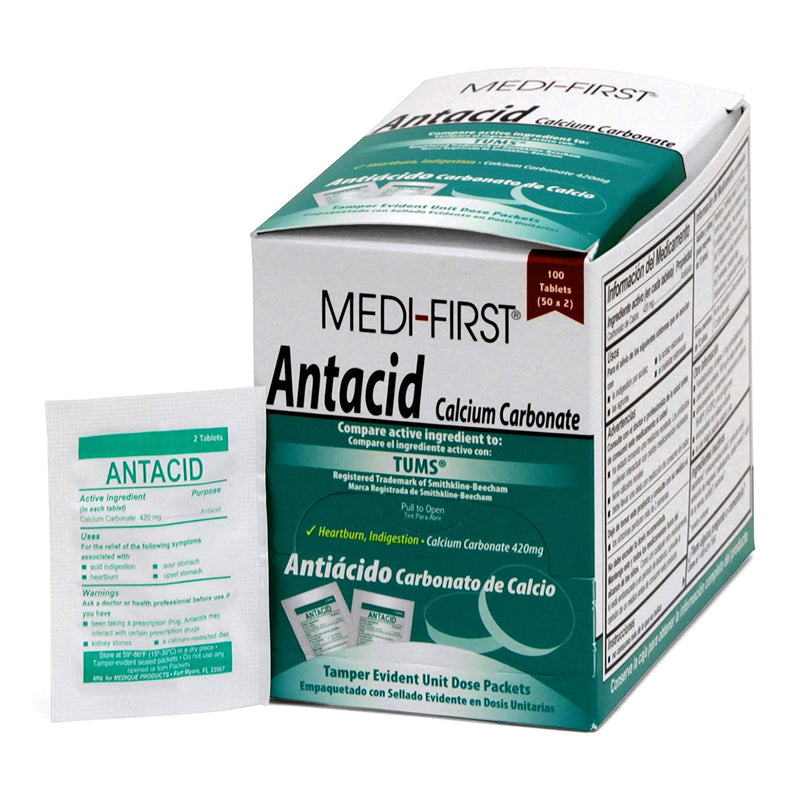 Medi-First® Antacid 420 mg Strength Chewable Tablet 100 per Box (498782_BX) 1/BX