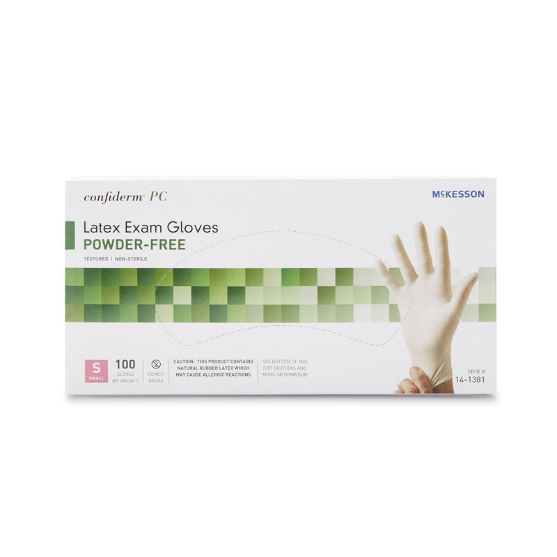 McKesson Confiderm® Exam Glove Small NonSterile Latex Standard Cuff Length Fully Textured Ivory Not Rated (921597_BX) 100/BX