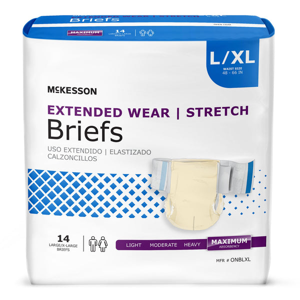 McKesson Extended Wear Unisex Adult Incontinence Brief Large / X-Large Disposable Heavy Absorbency (980311_BG) 14/BG