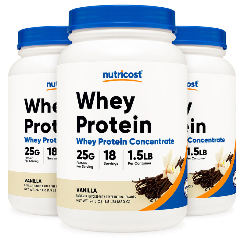 Nutricost Whey Protein Concentrate Oral Supplement Vanilla Flavor Powder 1.5 lb. Canister (1270266_BT) 1/BT