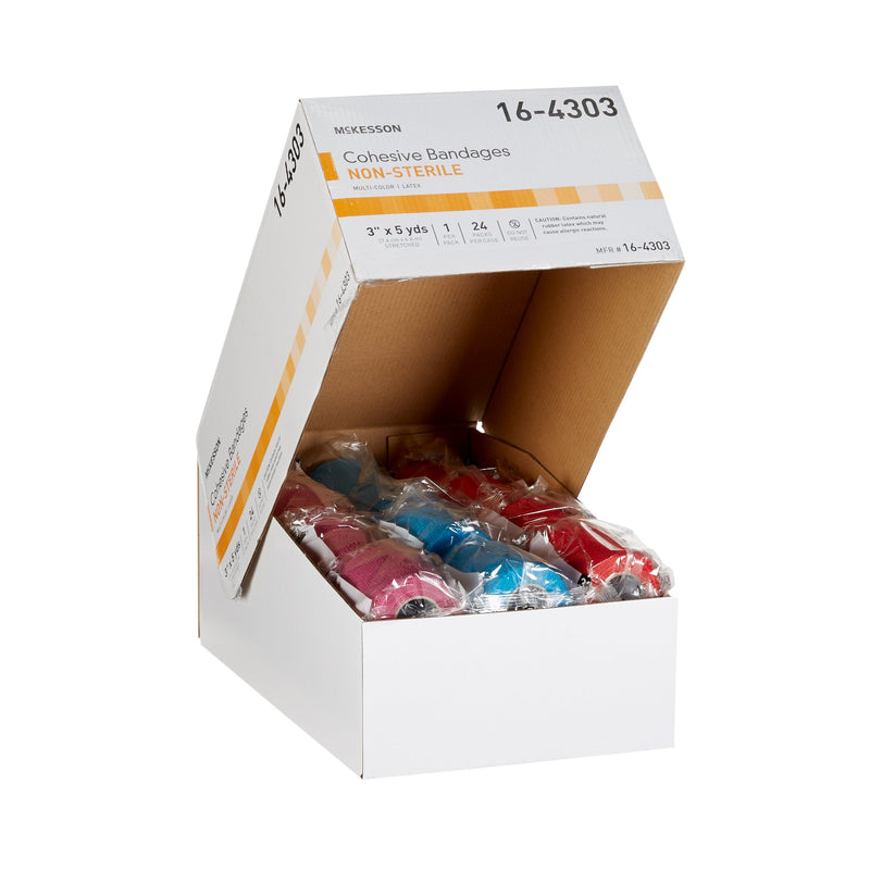 McKesson Cohesive Bandage 3 Inch X 5 Yard Self-adherent Closure Purple / Pink / Green / Light Blue / Royal Blue / Red NonSterile Standard Compression (464157_CS) 24/CS