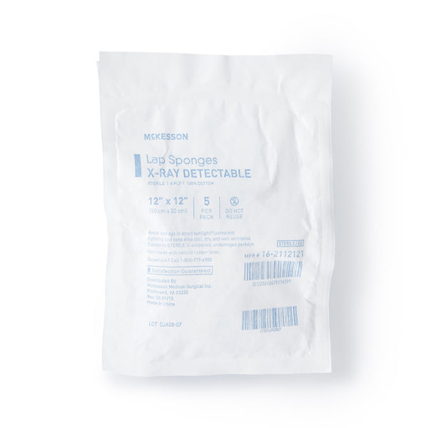 McKesson Surgical Laparotomy Sponge X-Ray Detectable Cotton 12 X 12 Inch 5 Count Soft Pack Sterile (281500_CS) 40/CS