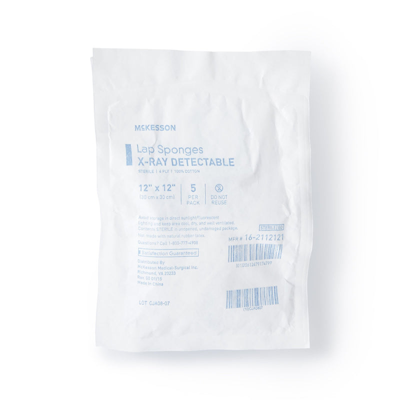 McKesson Surgical Laparotomy Sponge X-Ray Detectable Cotton 12 X 12 Inch 5 Count Soft Pack Sterile (281500_CS) 40/CS