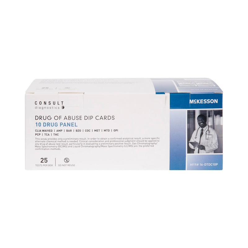 McKesson Consult™ Drugs of Abuse Test Kit AMP, BAR, BZO, COC, mAMP/MET, MTD, OPI, PCP, TCA, THC 25 Tests CLIA Waived (1192824_CS) 500/CS