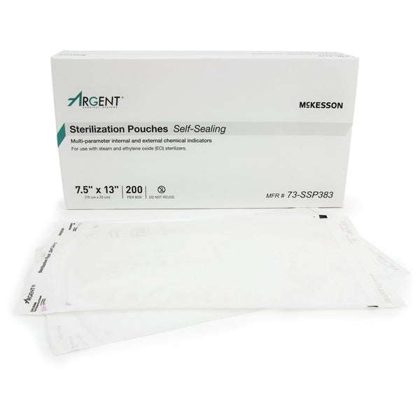 McKesson Argent™ Sure-Check® Sterilization Pouch Ethylene Oxide (EO) Gas / Steam 7-1/2 X 13 Inch Transparent / Blue Self Seal Paper / Film (524881_CS) 1000/CS