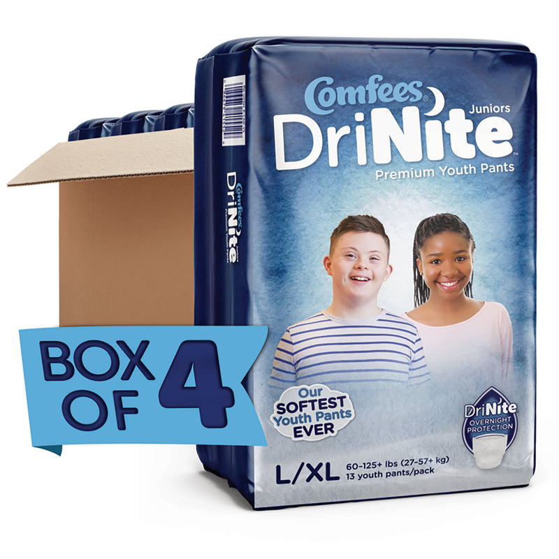 Comfees® DriNite® Juniors Unisex Youth Absorbent Underwear Pull On with Tear Away Seams Large / X-Large Disposable Heavy Absorbency (1150966_CS) 52/CS
