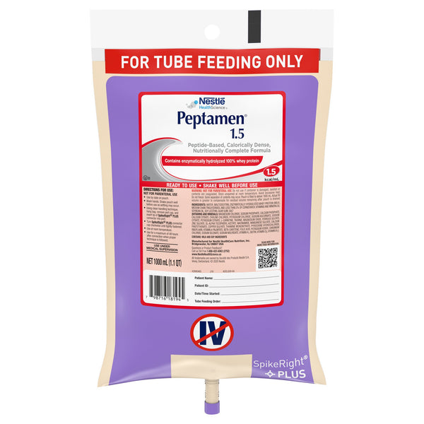 Peptamen® 1.5 Tube Feeding Formula Unflavored Liquid 1000 mL Ready to Hang Prefilled Container (664064_EA) 1/EA