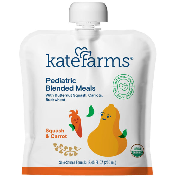 Kate Farms Pediatric Tube Feeding Formula Squash / Carrot Flavor 8.45 oz. / 250 mL Pouch Liquid Organic Pea Protein (1241599_CS) 12/CS