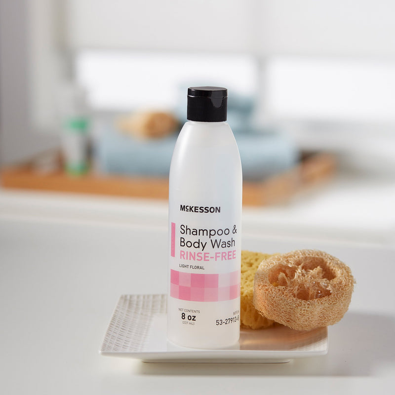 McKesson Rinse-Free Shampoo and Body Wash 8 oz. Flip Top Bottle Light Floral Scent (877023_CS) 48/CS