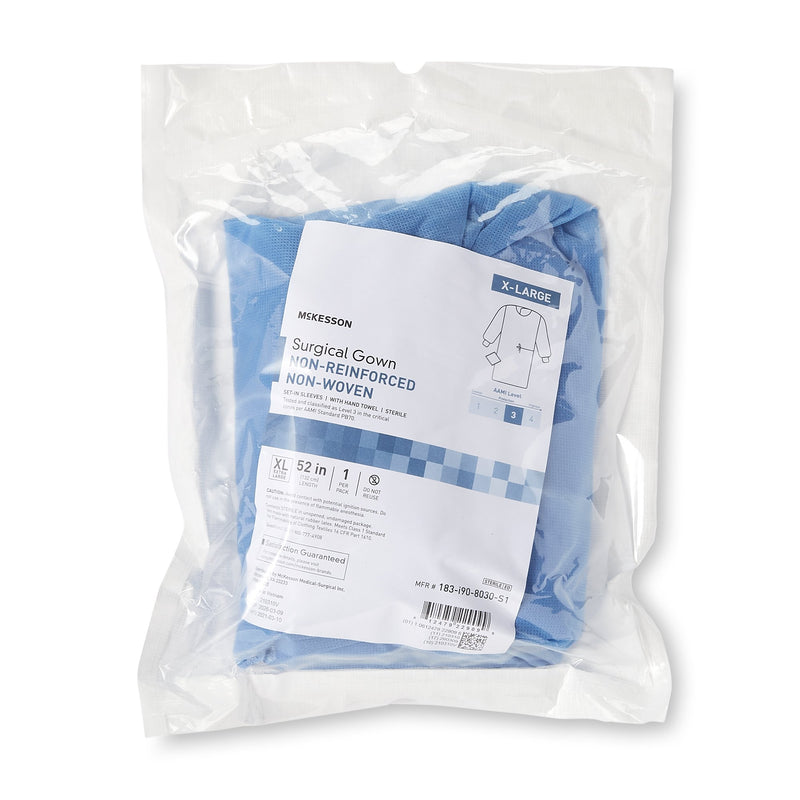 McKesson Non-Reinforced Surgical Gown with Towel X-Large Blue Sterile AAMI Level 3 Disposable (1104453_CS) 28/CS