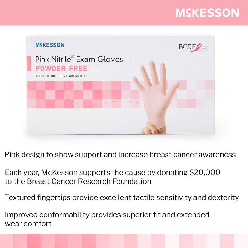 McKesson Pink Nitrile® Exam Glove Small NonSterile Nitrile Standard Cuff Length Textured Fingertips Pink Not Rated (1065401_BX) 250/BX