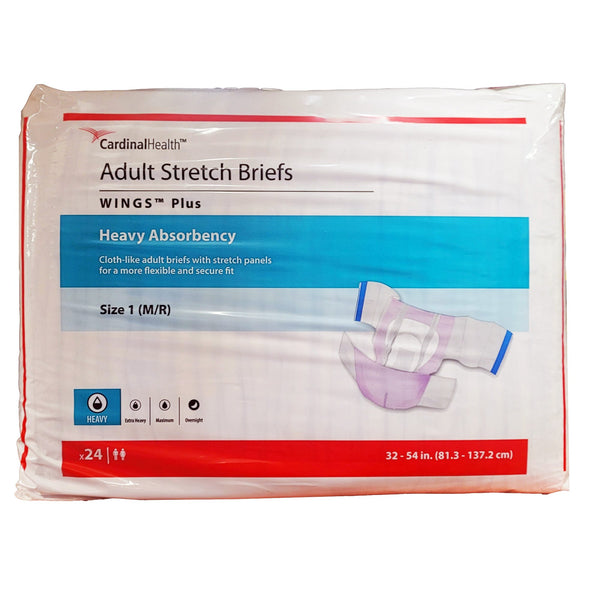 Wings™ Plus Unisex Adult Incontinence Brief Size 1 Disposable Heavy Absorbency (1214301_BG) 24/BG