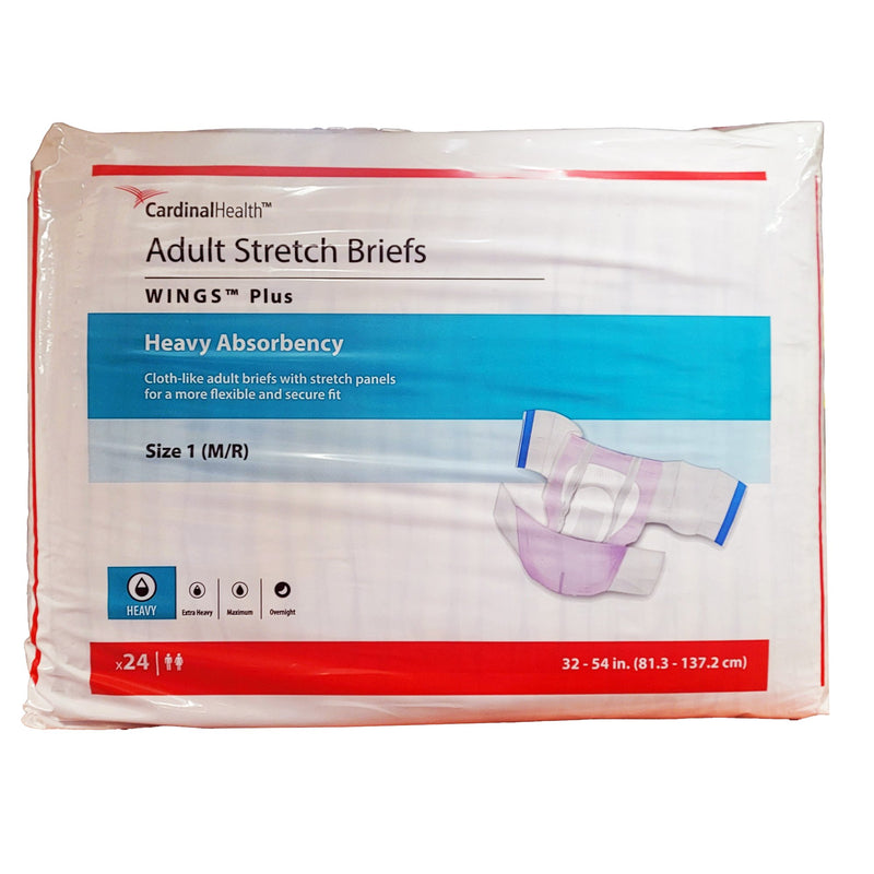 Wings™ Plus Unisex Adult Incontinence Brief Size 1 Disposable Heavy Absorbency (1214301_BG) 24/BG