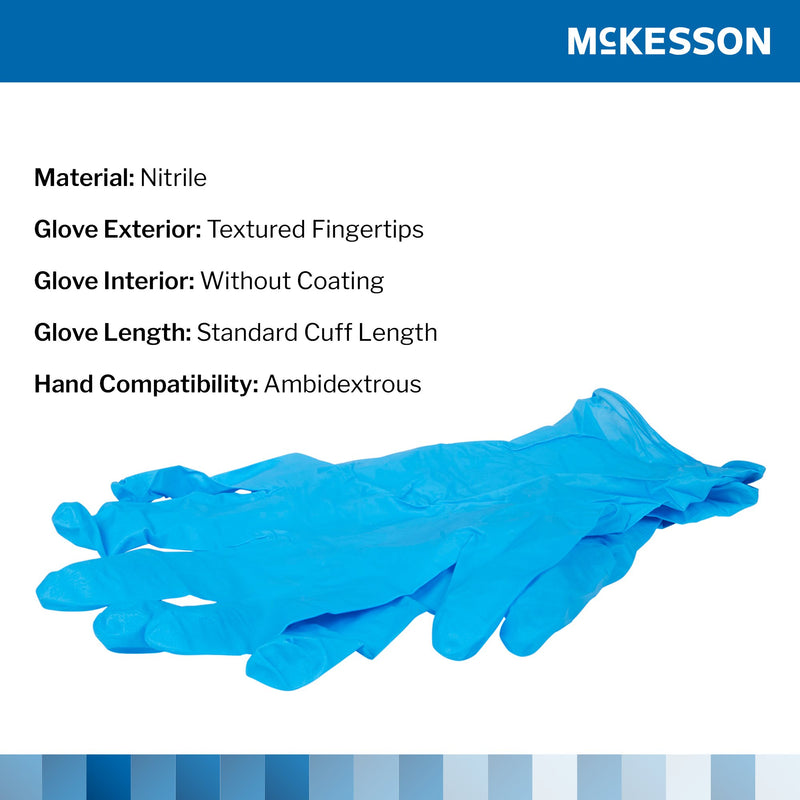 McKesson Confiderm® 3.8 Exam Glove Medium NonSterile Nitrile Standard Cuff Length Textured Fingertips Blue Not Rated (921611_CS) 1000/CS