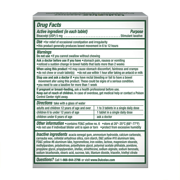 Dulcolax® Laxative Tablet 25 per Box 5 mg Strength Bisacodyl USP (853012_BX) 1/BX