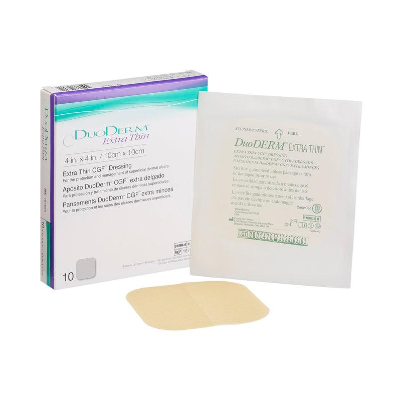 DuoDERM® Extra Thin CGF® Thin Hydrocolloid Dressing Film Backing 4 X 4 Inch Square Hydrocolloid / Film (187664_BX) 10/BX
