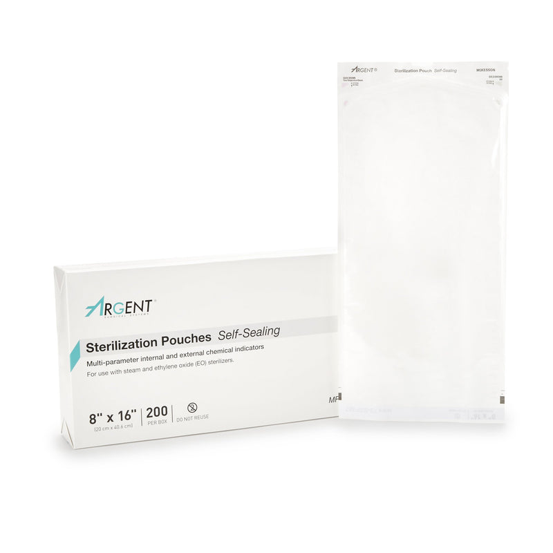 McKesson Argent™ Sure-Check® Sterilization Pouch Ethylene Oxide (EO) Gas / Steam 8 X 16 Inch Transparent / Blue Self Seal Paper / Film (527135_BX) 1/BX