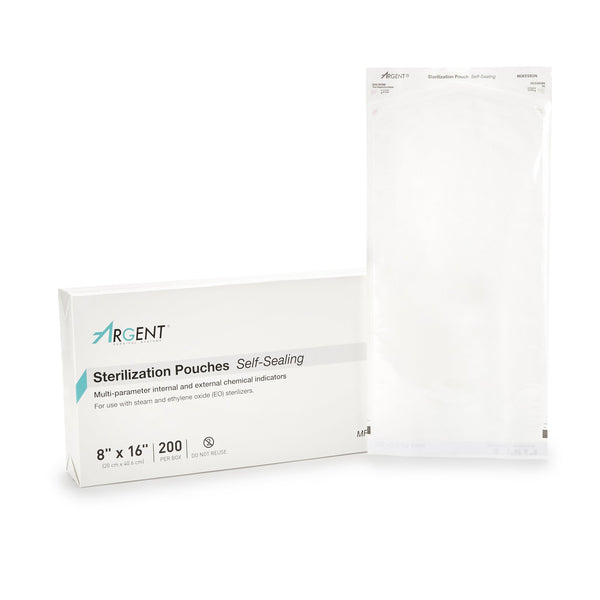 McKesson Argent™ Sure-Check® Sterilization Pouch Ethylene Oxide (EO) Gas / Steam 8 X 16 Inch Transparent / Blue Self Seal Paper / Film (527135_CS) 5/CS