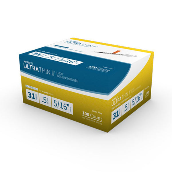 AIMSCO® Standard Insulin Syringe with Needle 0.5 mL 5/16 Inch 31 Gauge NonSafety Ultra Thin Wall (1182686_BX) 100/BX