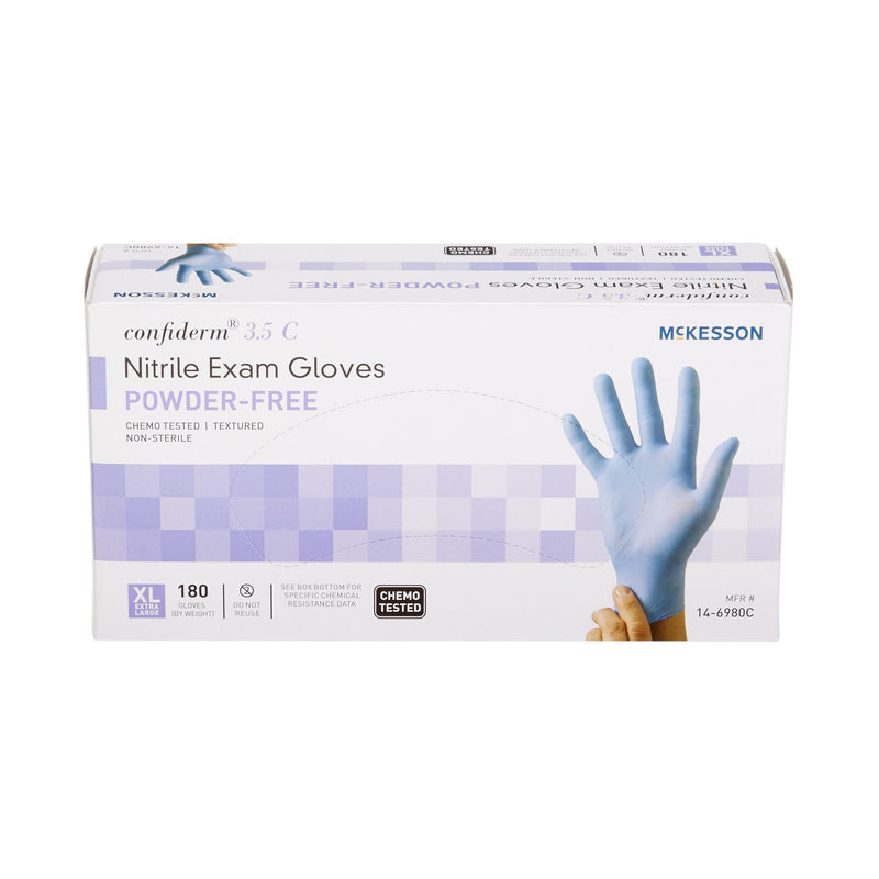 McKesson Confiderm® 3.5C Exam Glove X-Large NonSterile Nitrile Standard Cuff Length Textured Fingertips Blue Chemo Tested (767197_CS) 1800/CS