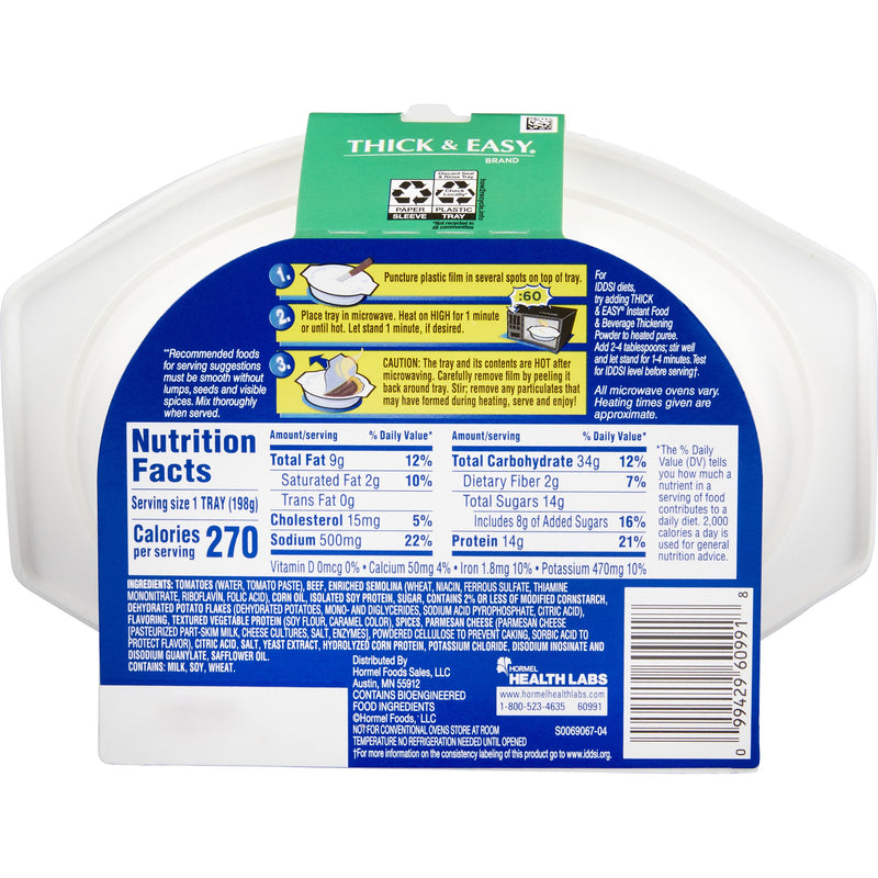 Thick & Easy® Purees Thickened Food 7 oz. Tray Italian Style Beef Lasagna Flavor Puree IDDSI Level 2 Mildly Thick (797224_CS) 7/CS