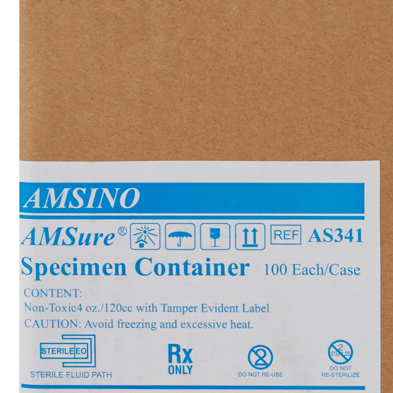 AMSure® Specimen Container 120 mL (4 oz.) Screw Cap Patient Information Sterile (771367_CS) 100/CS