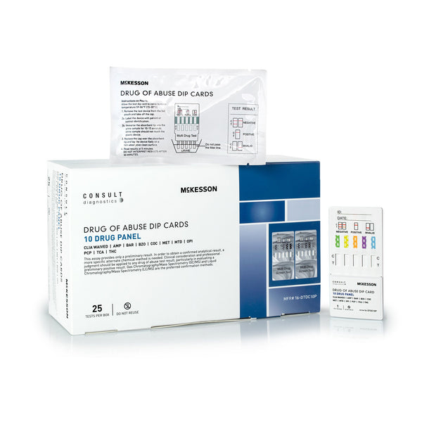 McKesson Consult™ Drugs of Abuse Test Kit AMP, BAR, BZO, COC, mAMP/MET, MTD, OPI, PCP, TCA, THC 25 Tests CLIA Waived (1192824_CS) 500/CS