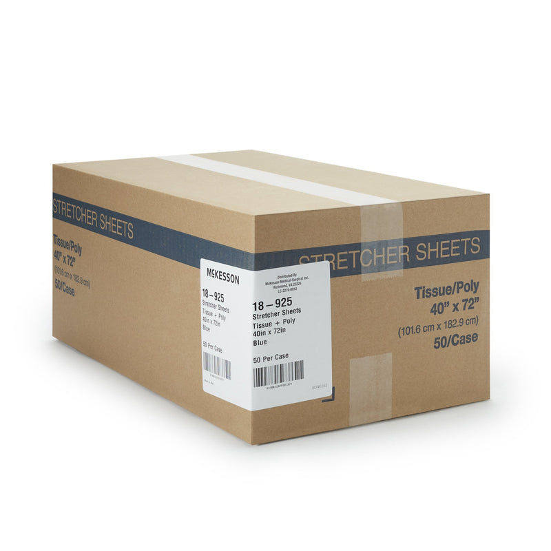 McKesson Stretcher Sheet Flat 40 W X 72 L Inch Blue 50% Cellulose Tissue / 50% Polyethylene Film Disposable (278382_CS) 50/CS