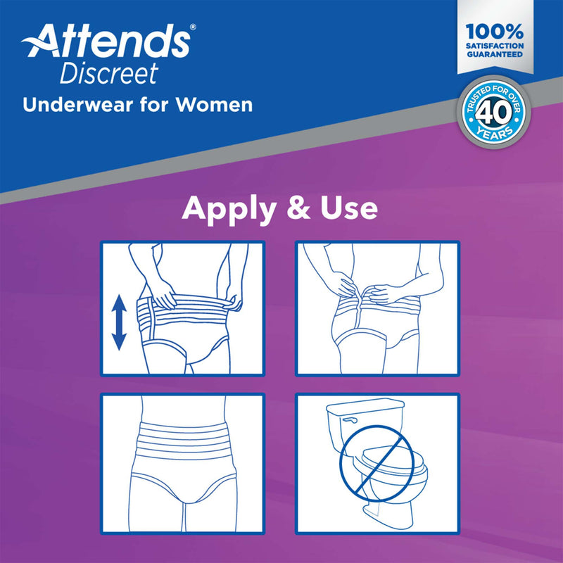 Attends® Discreet Female Adult Absorbent Underwear Pull On with Tear Away Seams Medium Disposable Heavy Absorbency (1039110_CS) 80/CS